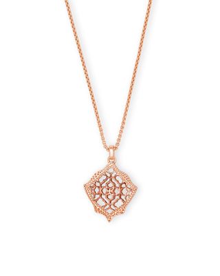 Kendra Scott Kacey Rose Gold Long Pendant Necklace in Abalone